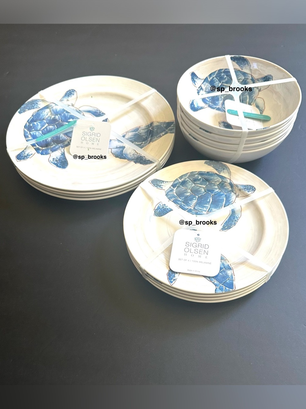 🎁12PC SIGRID OLSEN Melamine Plates & Bowls - Coastal Turtoise Dinnerware